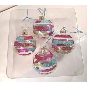 Vintage Season's Designs Glass Glitter Christmas Ornaments Set Of 4